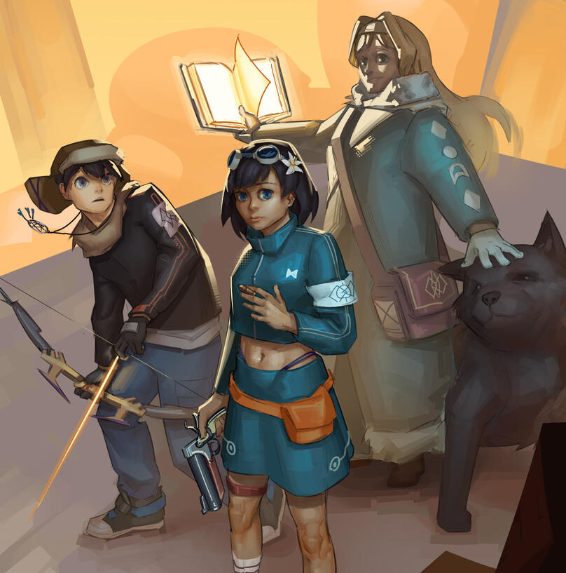 Illustration of NIJISANJI Virtual Livers Hana Macchia, Reza Avanluna, and Layla Alstromeria